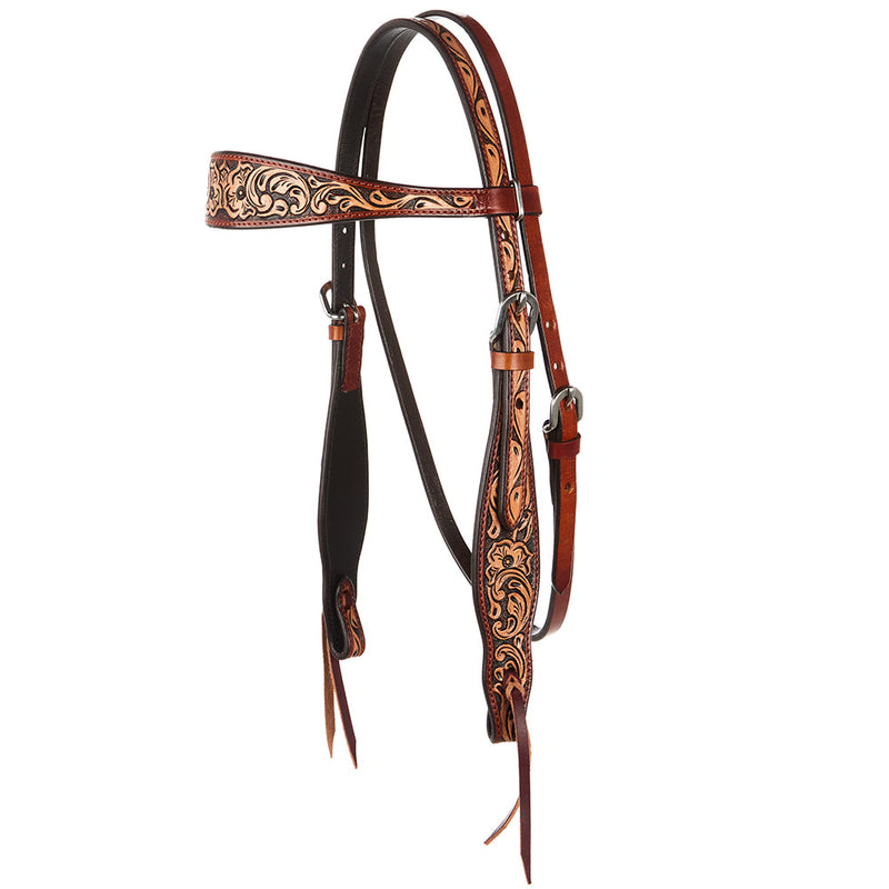 WD-SBH7 Floral Tooled Chestnut Browband Headstall