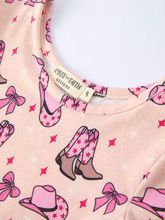 Western Print Girl Short Sleeve Dress