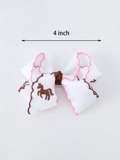 Western Horse Embroidery Ruffle Edge Girls Hairpin 4 Inch