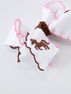 Western Horse Embroidery Ruffle Edge Girls Hairpin 4 Inch