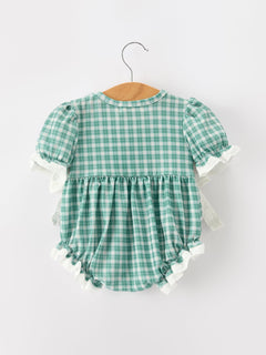 Western Plaid Horse Embroidered Girl Bubble Romper
