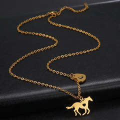 Fashion Titanium Steel Heart Letter Cute Pony Pendant Necklace