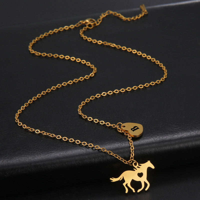 Fashion Titanium Steel Heart Letter Cute Pony Pendant Necklace
