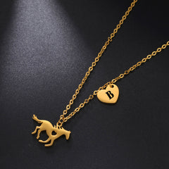 Fashion Titanium Steel Heart Letter Cute Pony Pendant Necklace