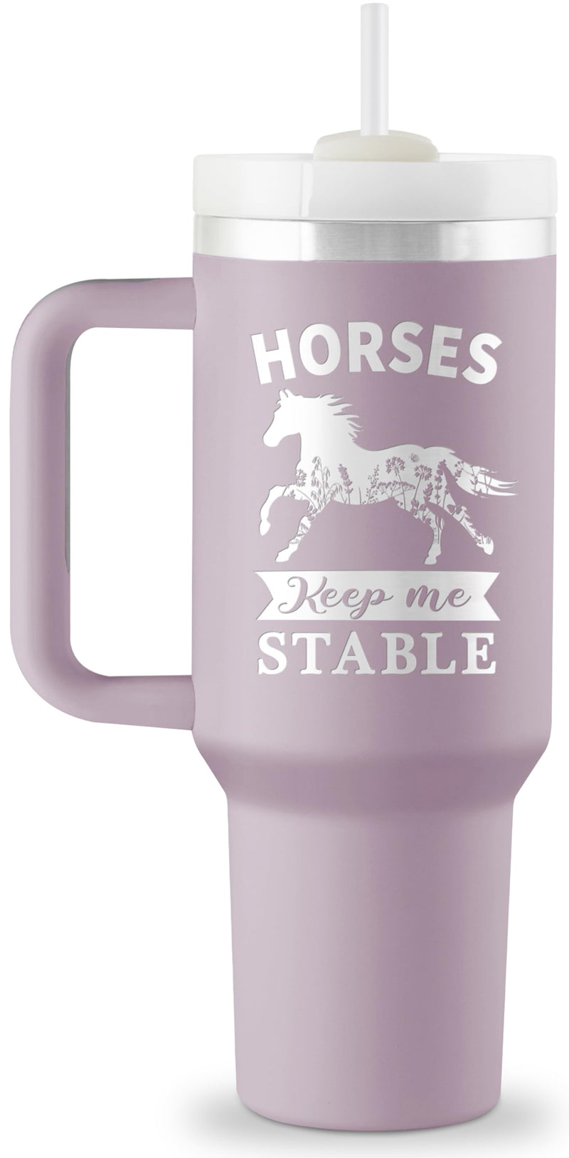 Horse Gifts for Women - Horse Gifts for Girls - 40 oz Engraved Tumbler with Handle & Straw - Horse Stuff - Gifts for Horse Lovers Birthday Christmas Gifts - Horse Tumbler - Horses Keep Me Stable