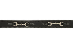 Huntley Equestrian Ladies Stirrup Buckle, Snaffle Bit, 1.5" Inch Width Leather Belt, Black