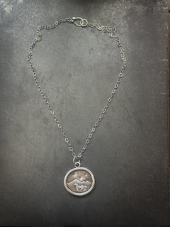 Sterling Silver Horse Necklace | Galloping Horse Mountain Scene Silver Necklace