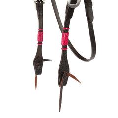 WD-RRSBH-P Hot Pink Rawhide Rope Tooled Browband Headstall