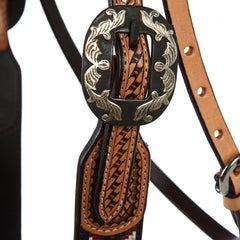 WD-SBH4 Burgundy Cream Embossed Beadwork Browband Headstall