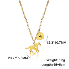 Fashion Titanium Steel Heart Letter Cute Pony Pendant Necklace