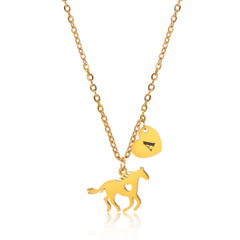 Fashion Titanium Steel Heart Letter Cute Pony Pendant Necklace
