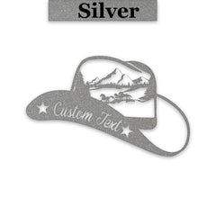Cowboy Hat Metal Sign - Rustic Western Decor With Horses Running Design