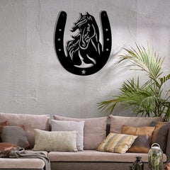 Horse Head Horseshoe Sign - Custom Metal Wall Art | Rustic Western Decor
