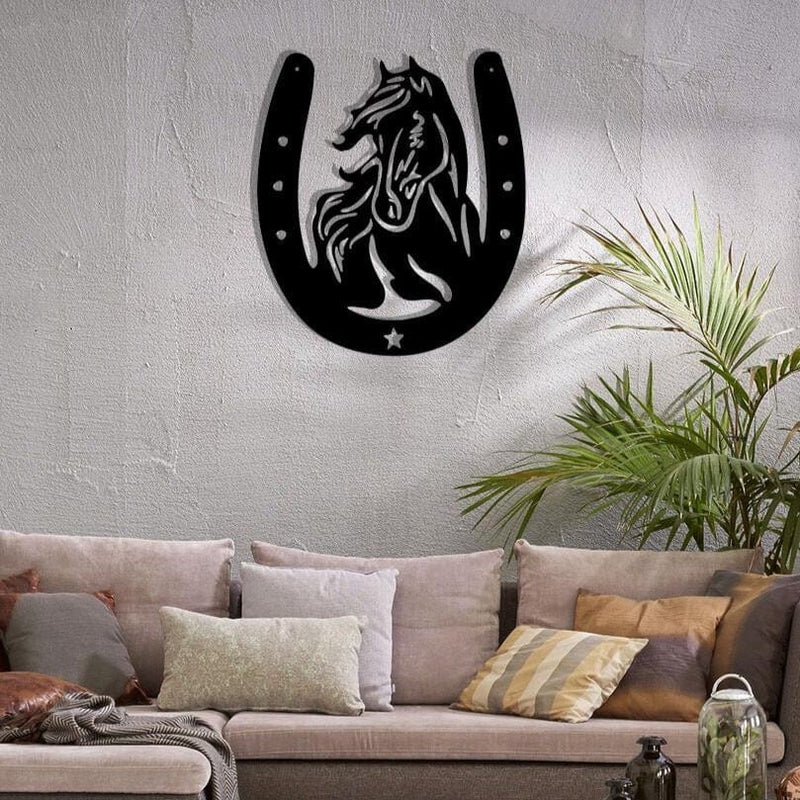 Horse Head Horseshoe Sign - Custom Metal Wall Art | Rustic Western Decor