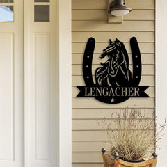 Horse Head & Horseshoe Monogram - Metal Sign