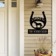 Horseshoe Welcome Sign | Custom Metal Sign With Family Name - Durable Farm Style Decor