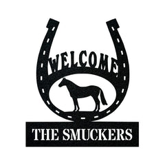 Horseshoe Welcome Sign | Custom Metal Sign With Family Name - Durable Farm Style Decor