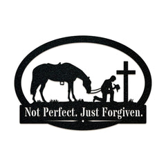 Western Cowboy and His Horse Kneeling Monogram