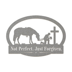 Western Cowboy and His Horse Kneeling Monogram