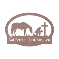 Western Cowboy and His Horse Kneeling Monogram