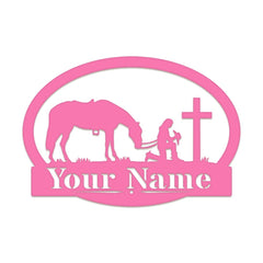 Western Cowgirl and Her Horse Kneeling Monogram
