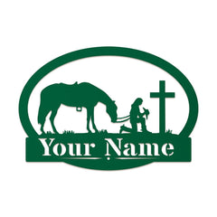 Western Cowgirl and Her Horse Kneeling Monogram
