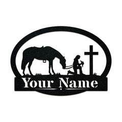 Western Cowgirl and Her Horse Kneeling Monogram