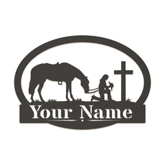 Western Cowgirl and Her Horse Kneeling Monogram