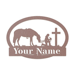 Western Cowgirl and Her Horse Kneeling Monogram