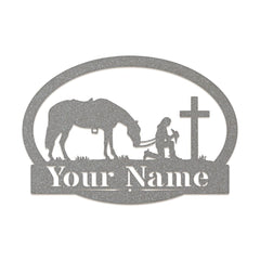 Western Cowgirl and Her Horse Kneeling Monogram